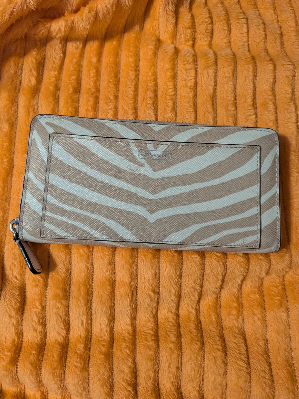 Coach Zebra Print Zip Around Wallet in Beige and Cream - Picture 3 of 15